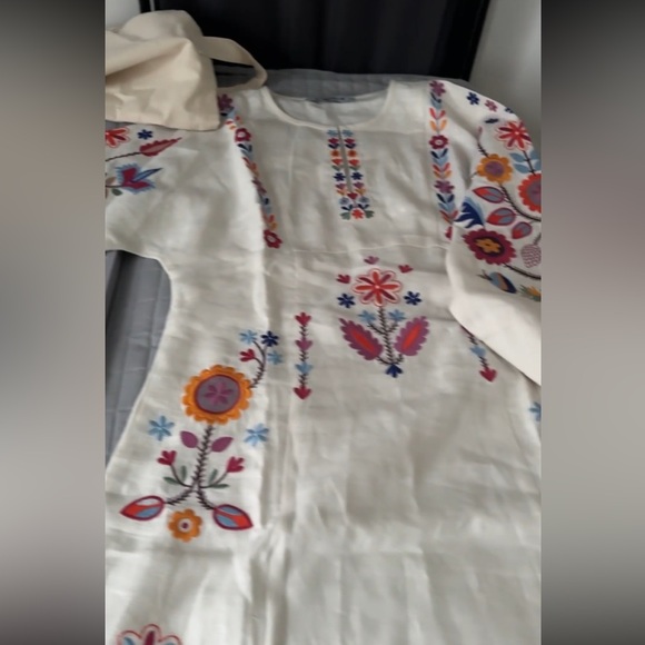 Ukrainian brand linen floral beige dress ETNODIM - Picture 6 of 8